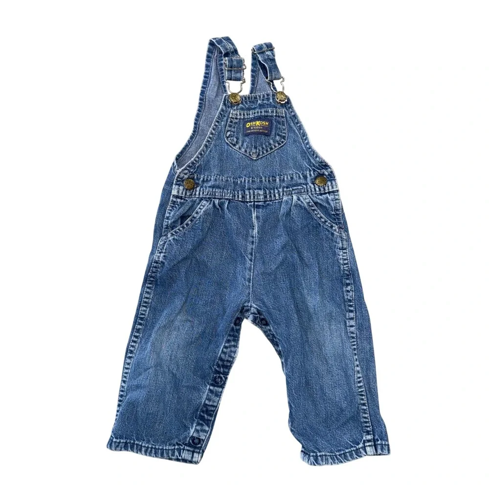 OshKosh B'gosh Overalls Kids 24M Blue Excellent Vintage Vestbak Denim Bibs